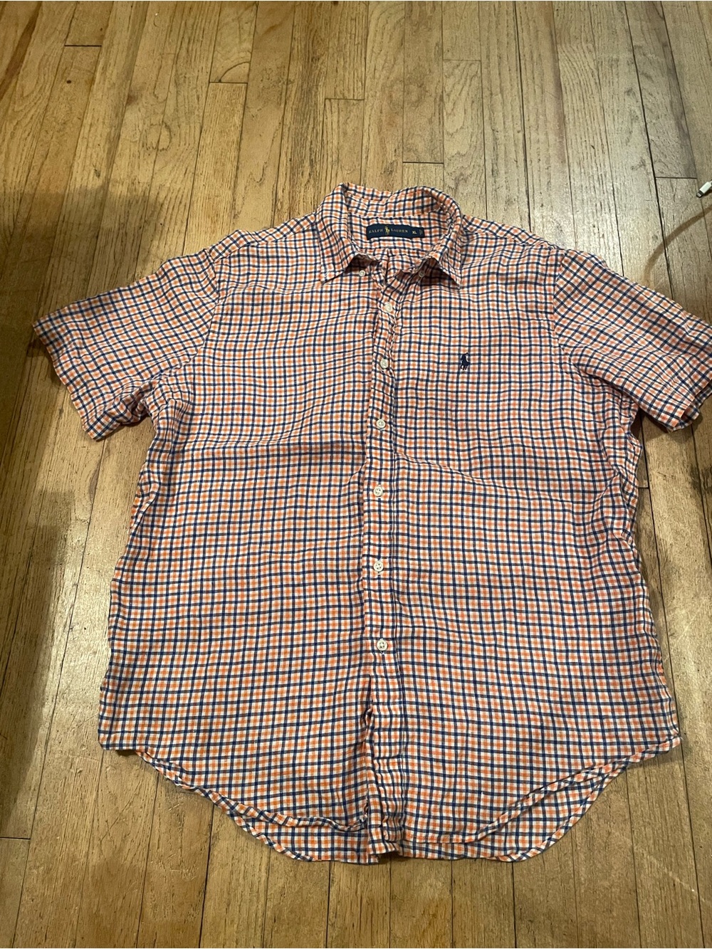 Ralph Lauren Orange and Blue Plaid Short-Sleeve Button-Down